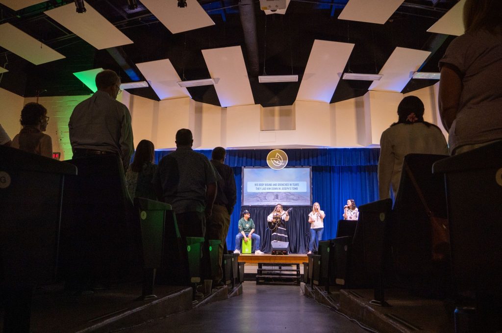 New Garden Church meets in a middle school auditorium in Hermitage, Tenn.