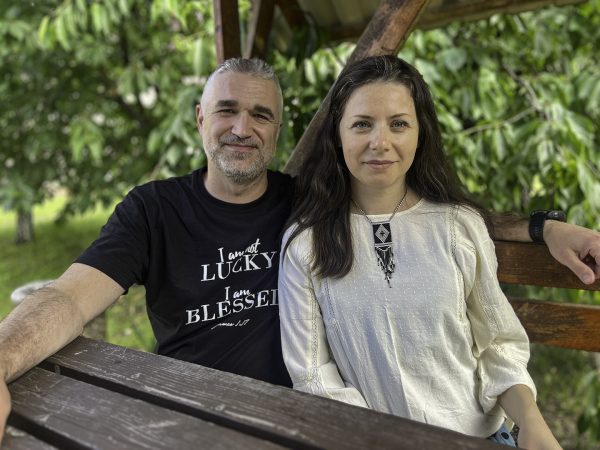 Alexander and Olha Kolosha speak with The Christian Chronicle during a retreat in Irpin, Ukraine.